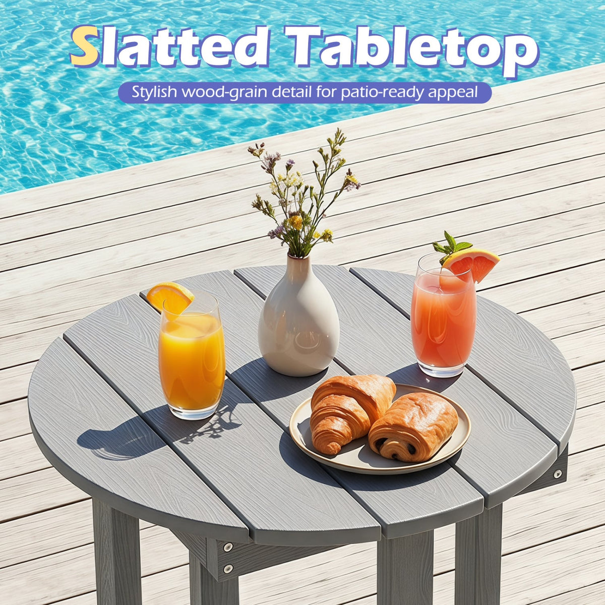 HIPS Adirondack Side Table with Weather-Resistant and Waterproof Top-Gray-Patio Coffee Tables-DECOROLALA