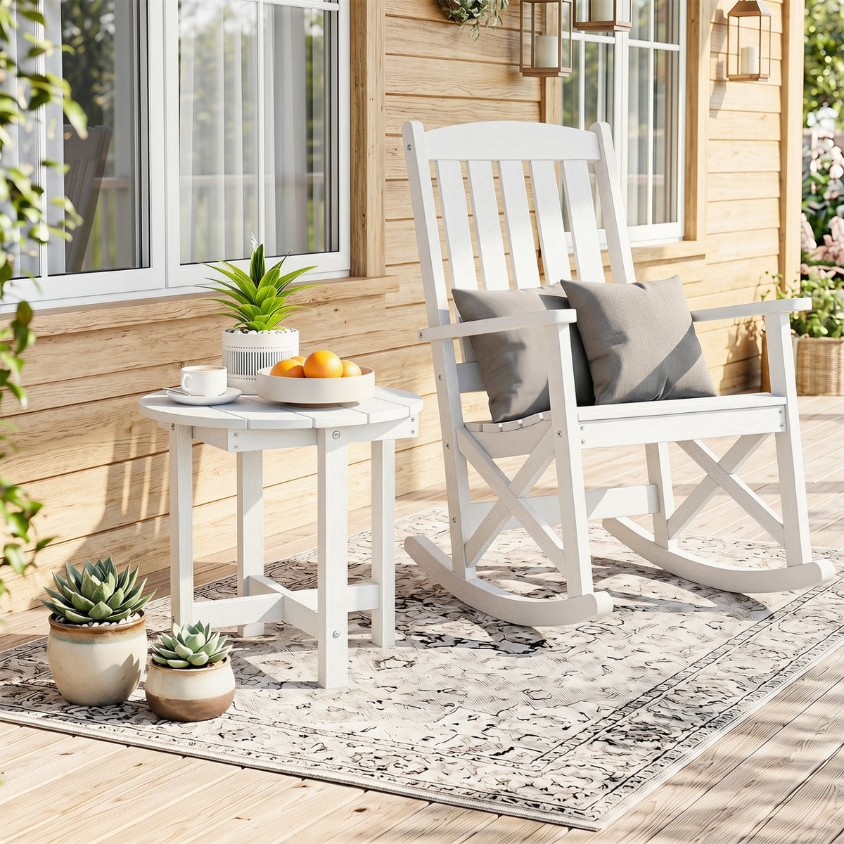 HIPS Adirondack Side Table with Weather-Resistant and Waterproof Top-White-Patio Coffee Tables-DECOROLALA