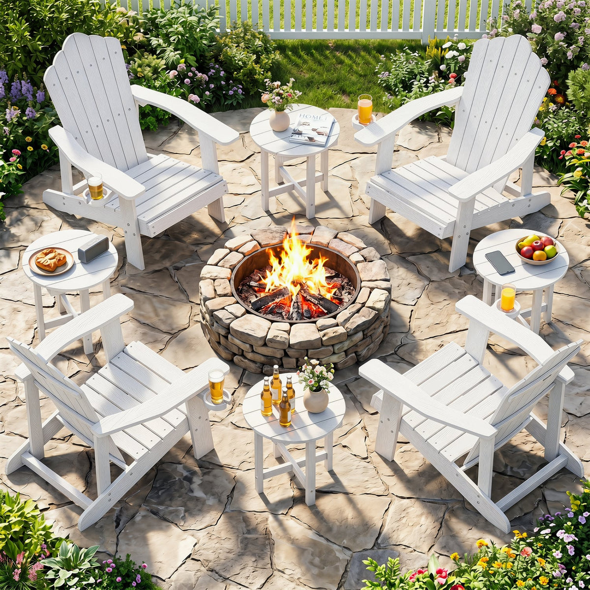 HIPS Adirondack Side Table with Weather-Resistant and Waterproof Top-White-Patio Coffee Tables-DECOROLALA