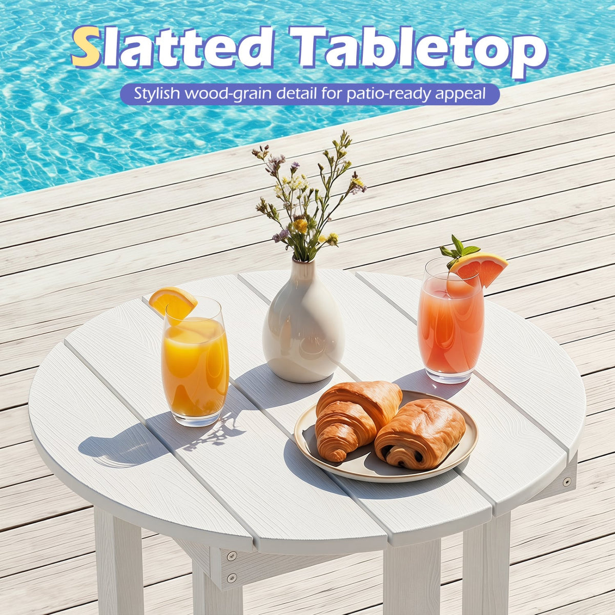 HIPS Adirondack Side Table with Weather-Resistant and Waterproof Top-White-Patio Coffee Tables-DECOROLALA