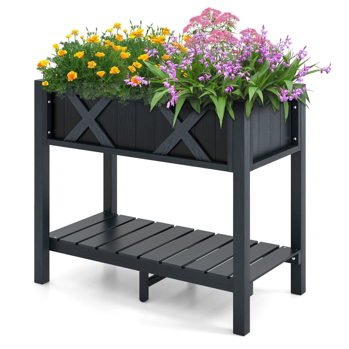HIPS Raised Garden Bed Poly Wood Elevated Planter Box-Black-Raised Garden Beds-DECOROLALA