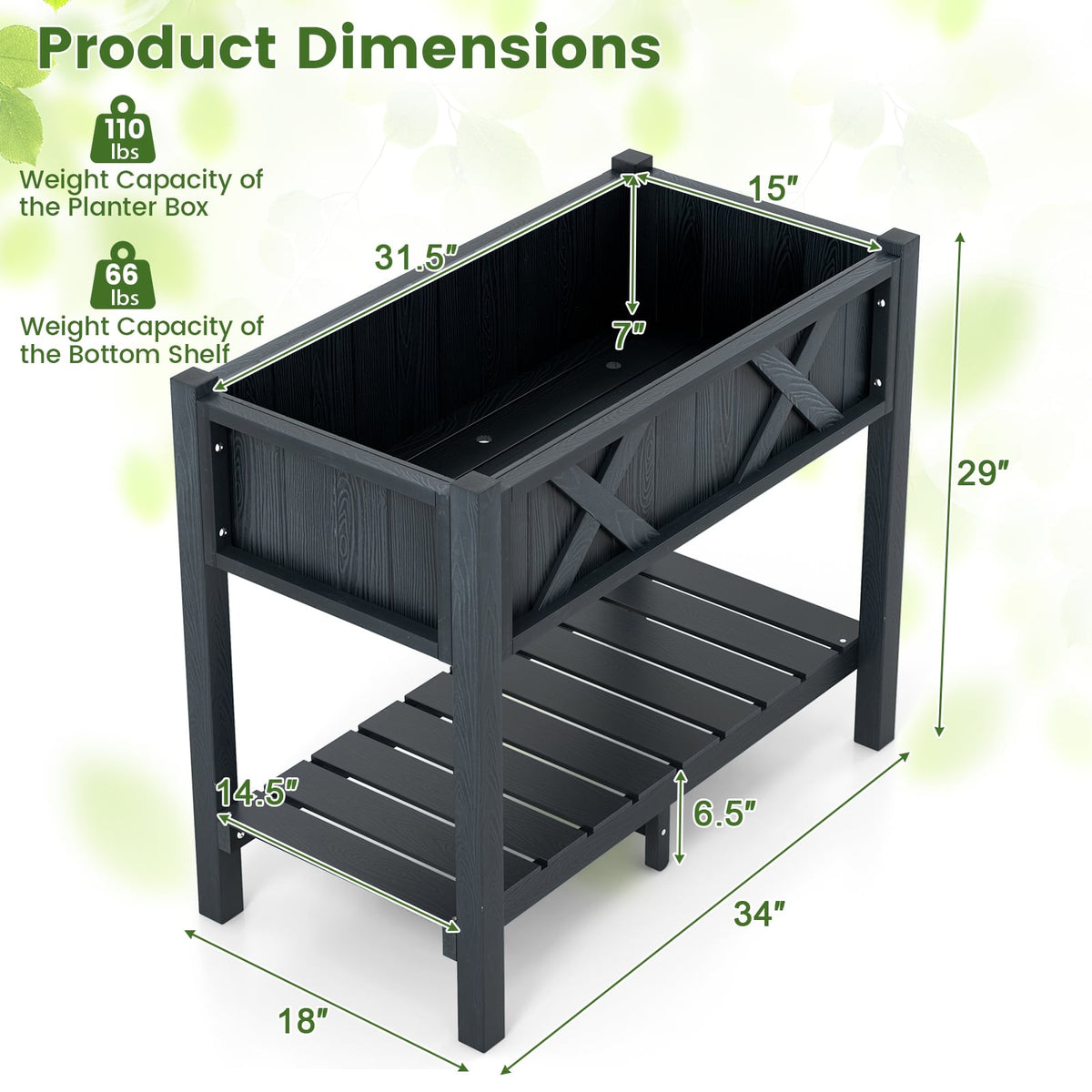 HIPS Raised Garden Bed Poly Wood Elevated Planter Box-Black-Raised Garden Beds-DECOROLALA