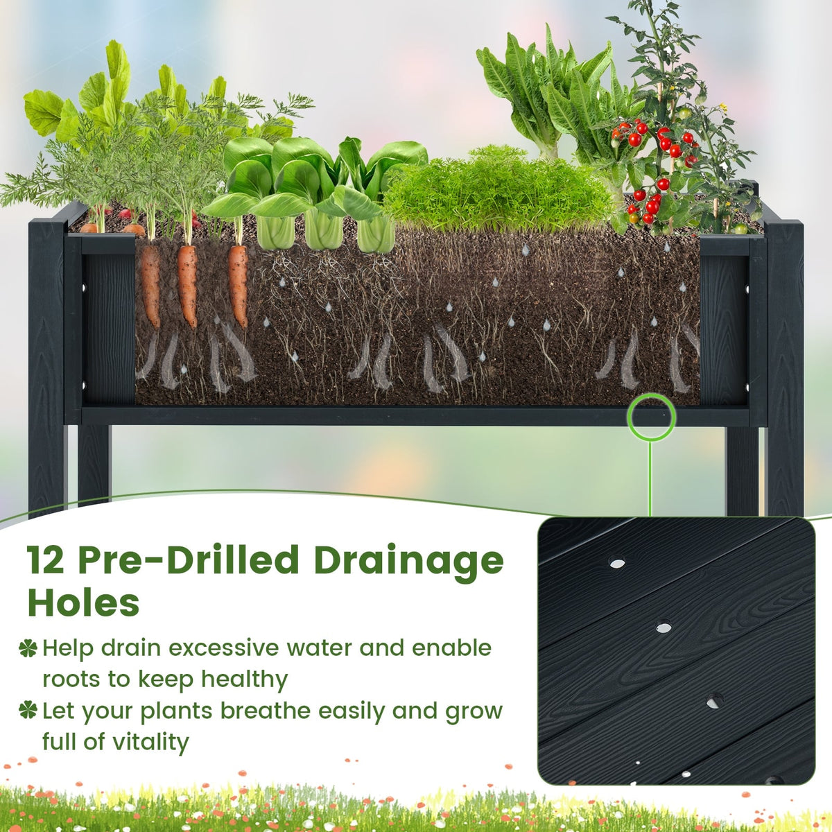 HIPS Raised Garden Bed Poly Wood Elevated Planter Box-Black-Raised Garden Beds-DECOROLALA