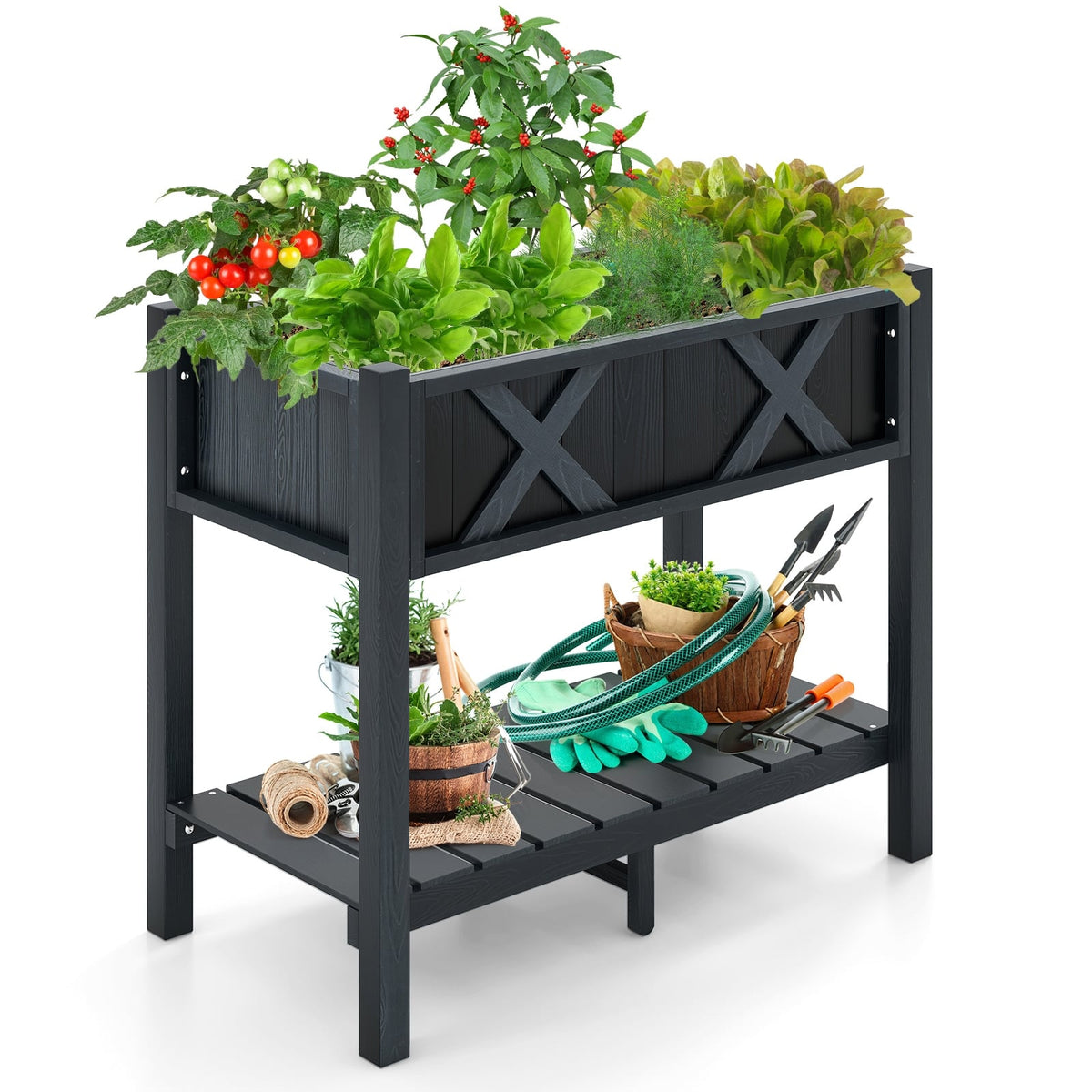 HIPS Raised Garden Bed Poly Wood Elevated Planter Box-Black-Raised Garden Beds-DECOROLALA