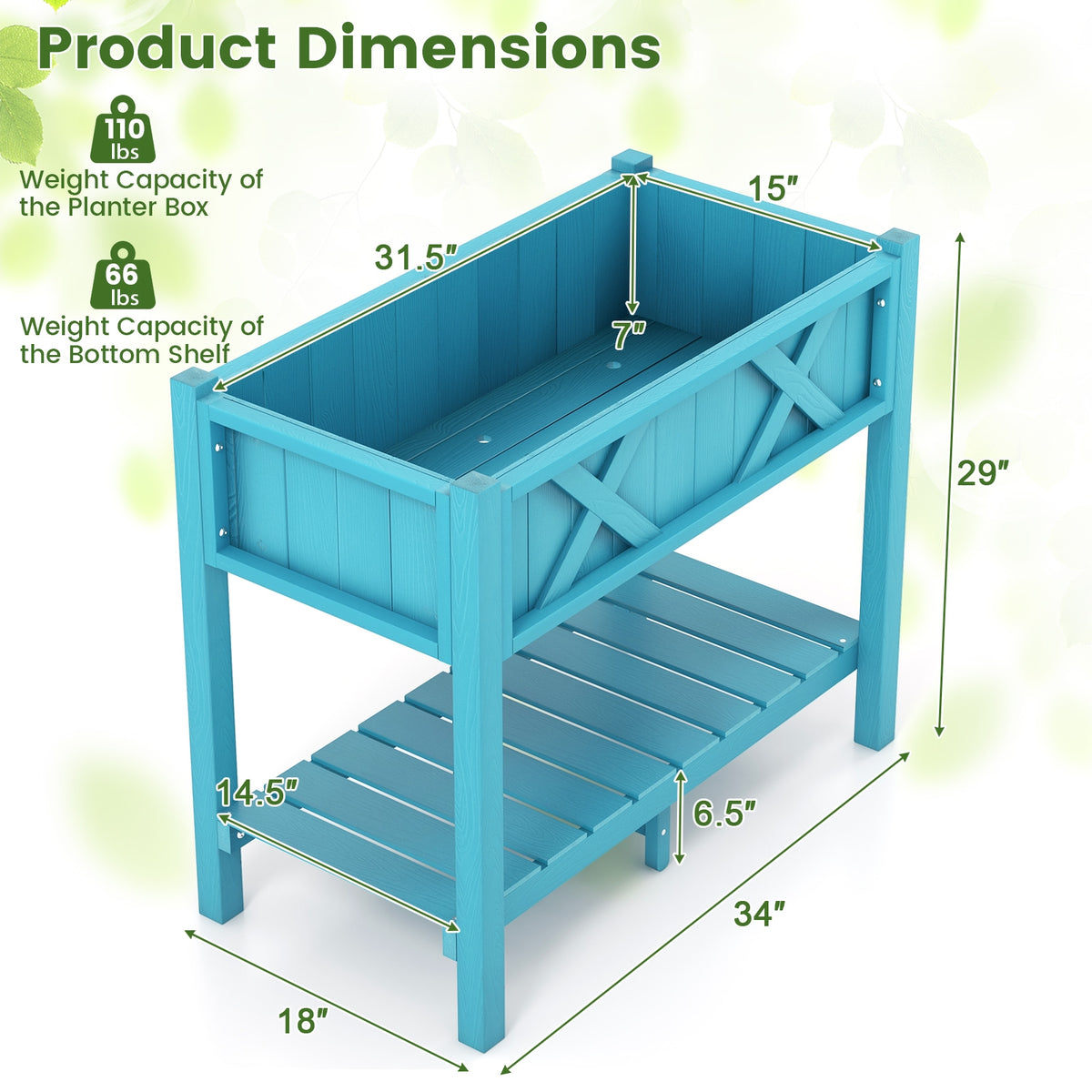 HIPS Raised Garden Bed Poly Wood Elevated Planter Box-Blue-Raised Garden Beds-DECOROLALA