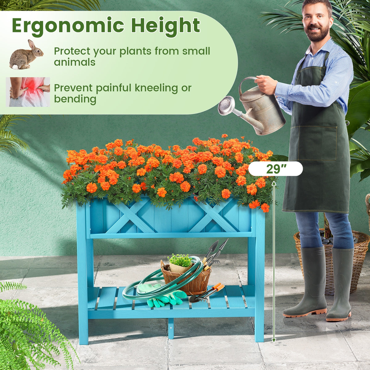 HIPS Raised Garden Bed Poly Wood Elevated Planter Box-Blue-Raised Garden Beds-DECOROLALA