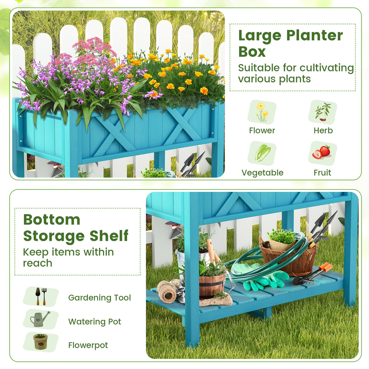 HIPS Raised Garden Bed Poly Wood Elevated Planter Box-Blue-Raised Garden Beds-DECOROLALA