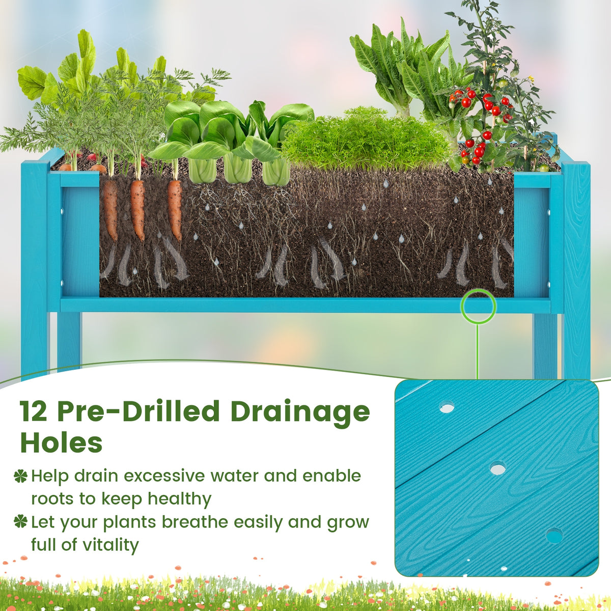 HIPS Raised Garden Bed Poly Wood Elevated Planter Box-Blue-Raised Garden Beds-DECOROLALA