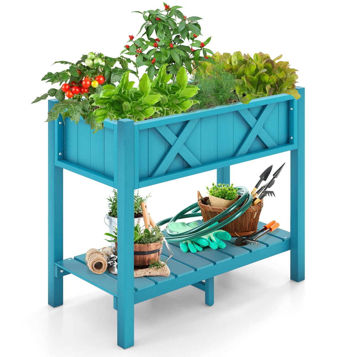 HIPS Raised Garden Bed Poly Wood Elevated Planter Box-Blue-Raised Garden Beds-DECOROLALA