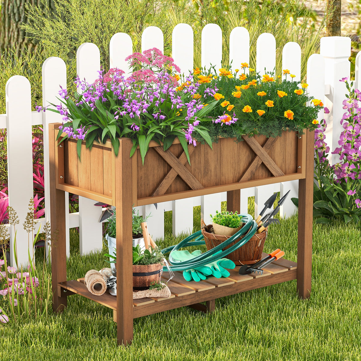 HIPS Raised Garden Bed Poly Wood Elevated Planter Box-Coffee-Raised Garden Beds-DECOROLALA