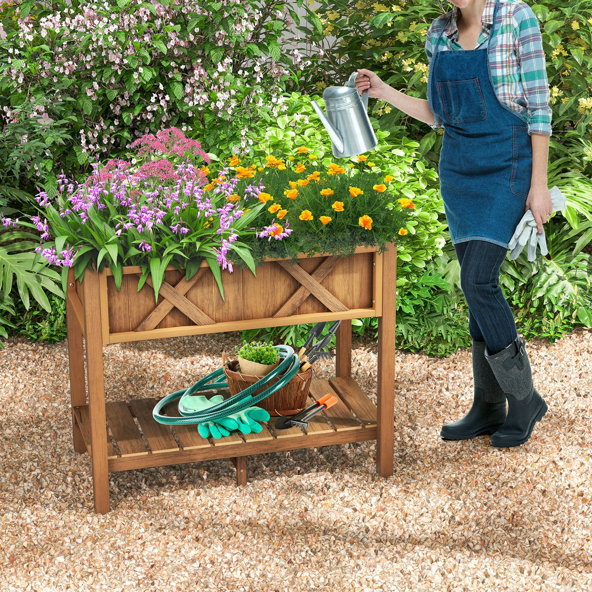 HIPS Raised Garden Bed Poly Wood Elevated Planter Box-Coffee-Raised Garden Beds-DECOROLALA