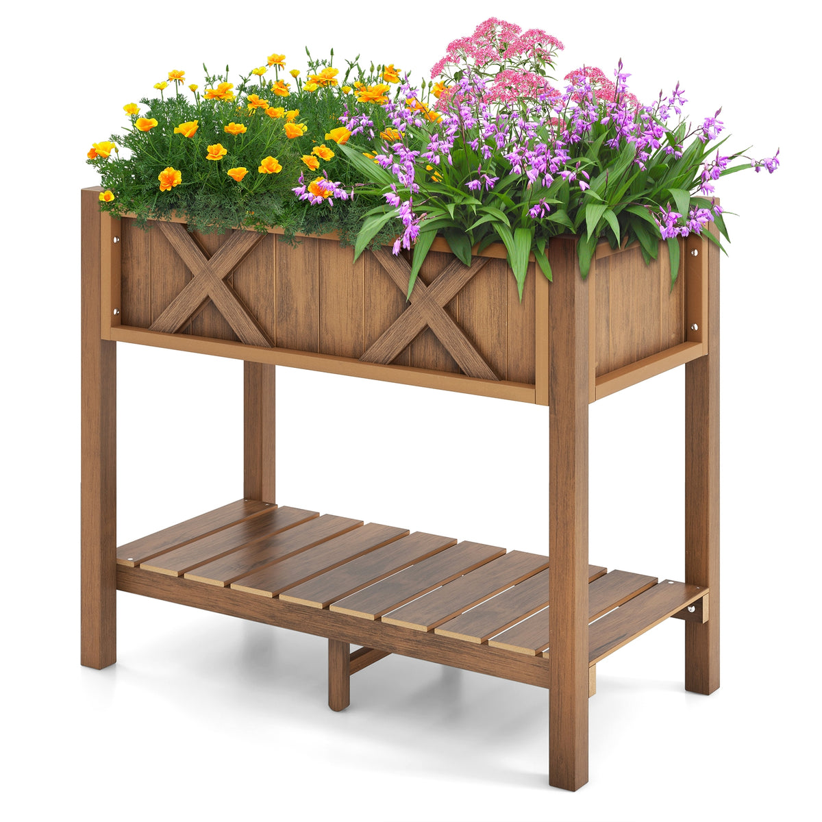 HIPS Raised Garden Bed Poly Wood Elevated Planter Box-Coffee-Raised Garden Beds-DECOROLALA