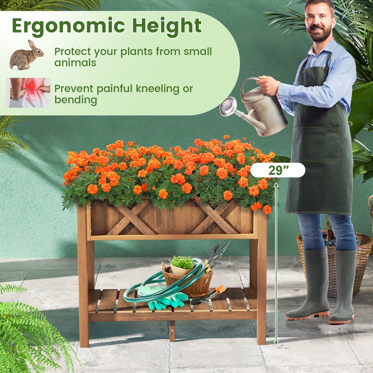 HIPS Raised Garden Bed Poly Wood Elevated Planter Box-Coffee-Raised Garden Beds-DECOROLALA