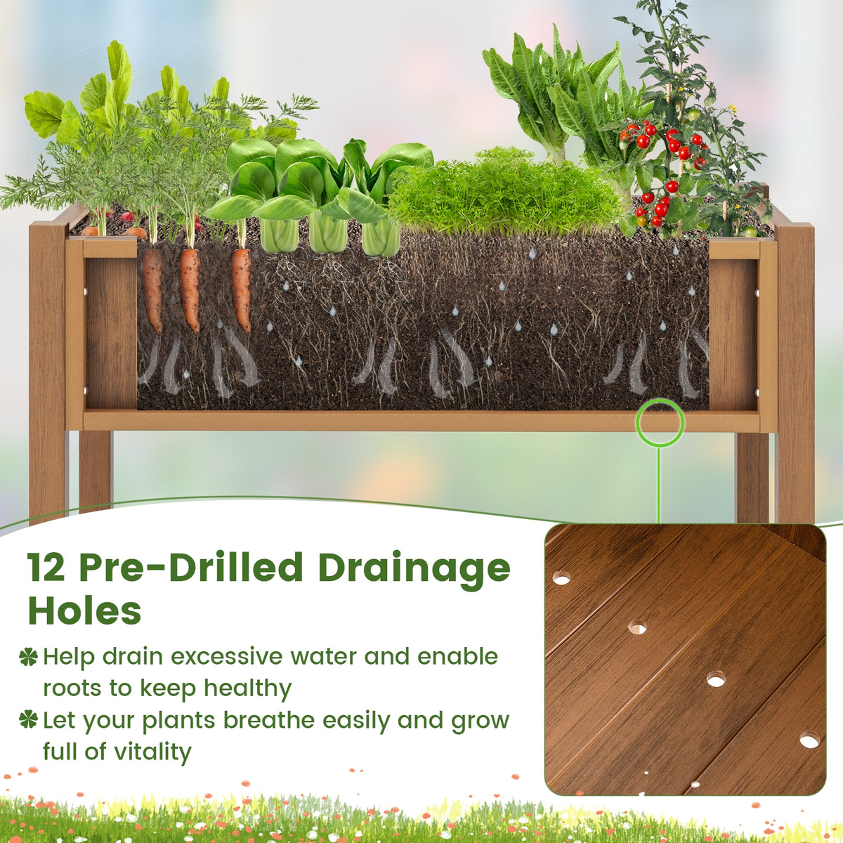 HIPS Raised Garden Bed Poly Wood Elevated Planter Box-Coffee-Raised Garden Beds-DECOROLALA