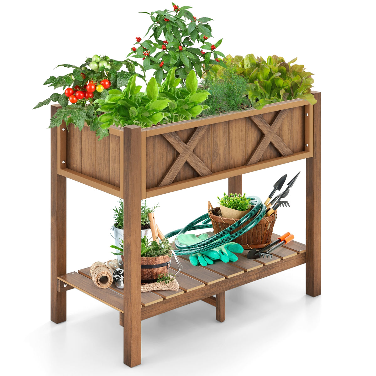 HIPS Raised Garden Bed Poly Wood Elevated Planter Box-Coffee-Raised Garden Beds-DECOROLALA