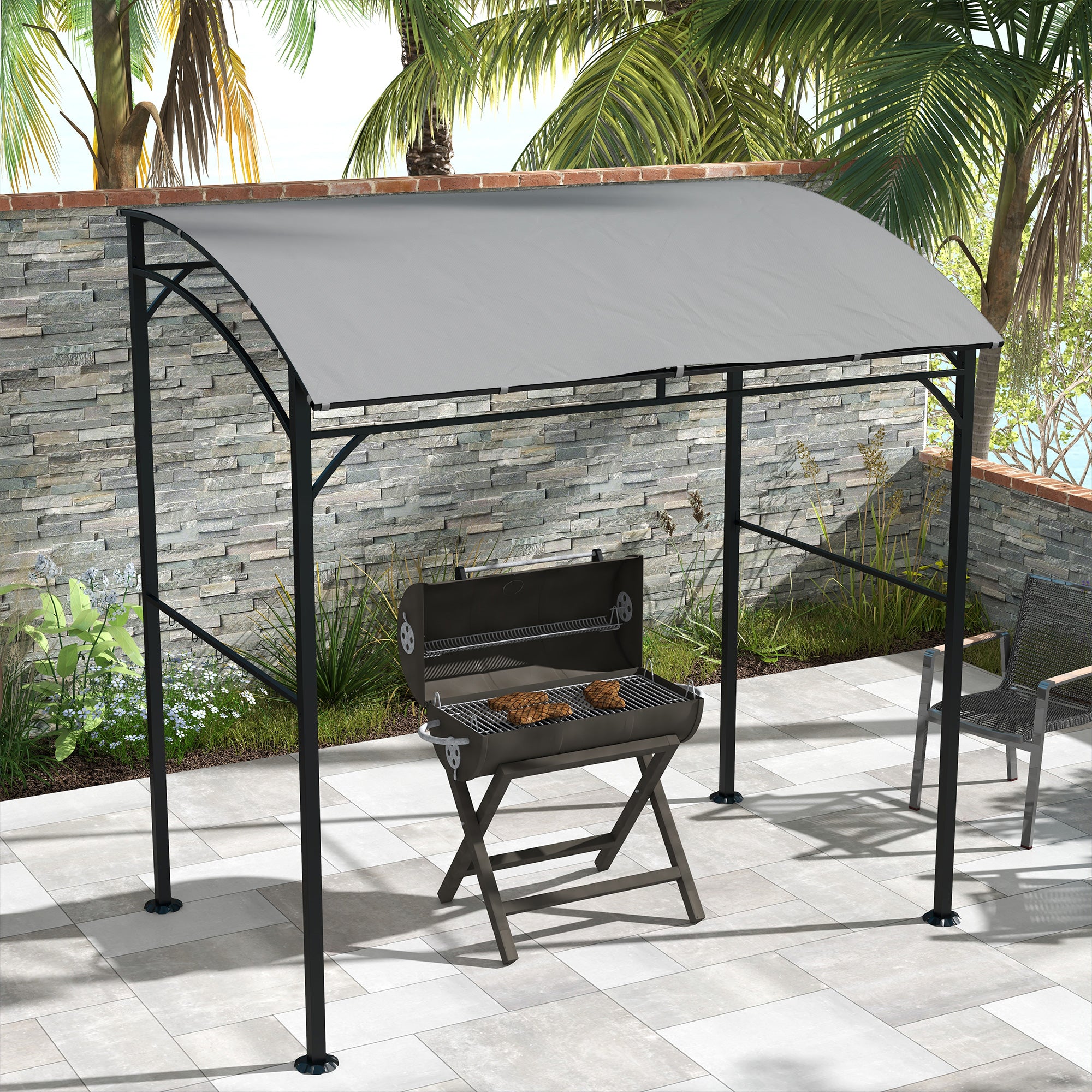 7' x 5' BBQ Grill Gazebo - Grey Steel Frame Canopy