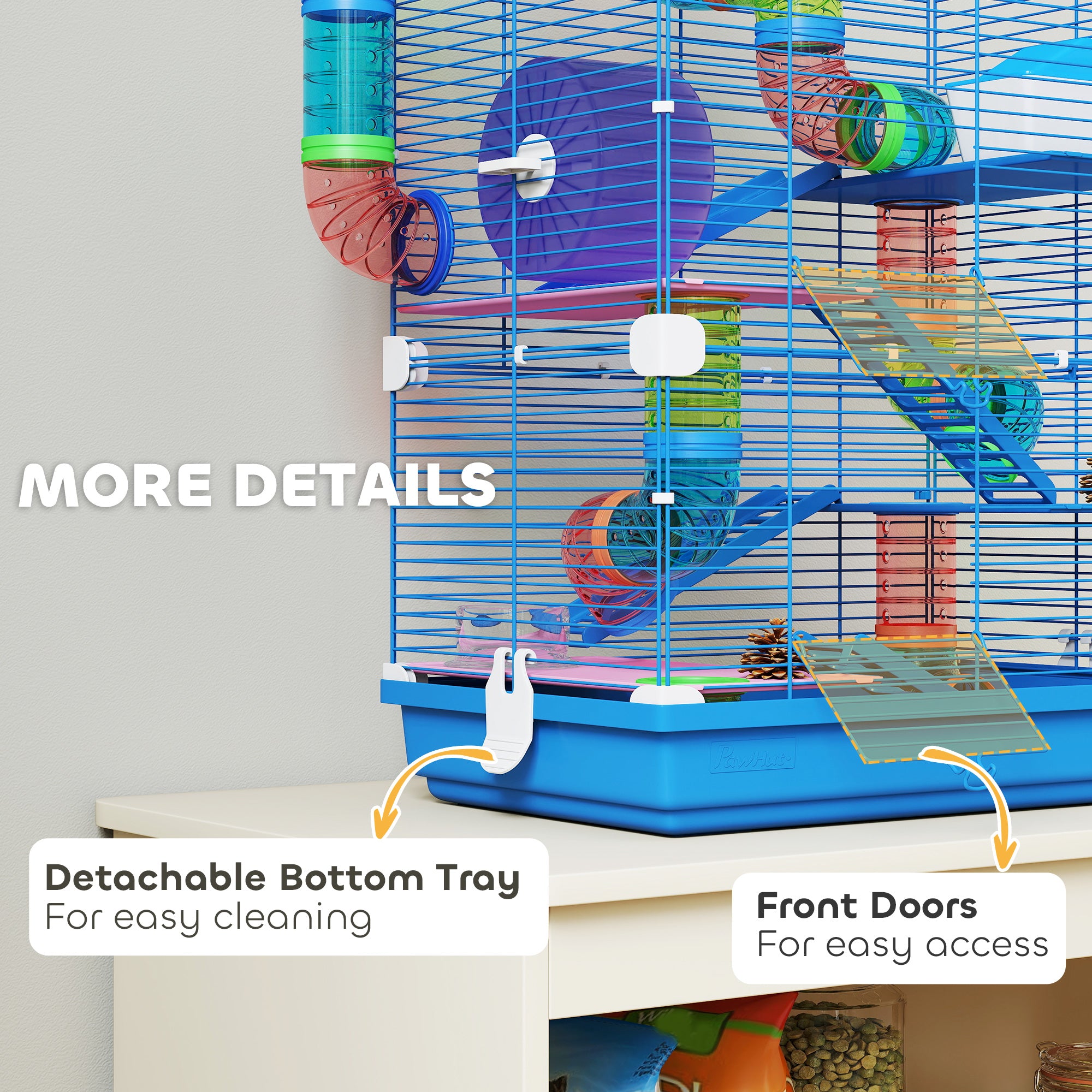 5 Tiers Hamster Cage Portable with Exercise Wheels Play Tube Water Bottle Dishes House Ladder for Gerbils, Dark Blue