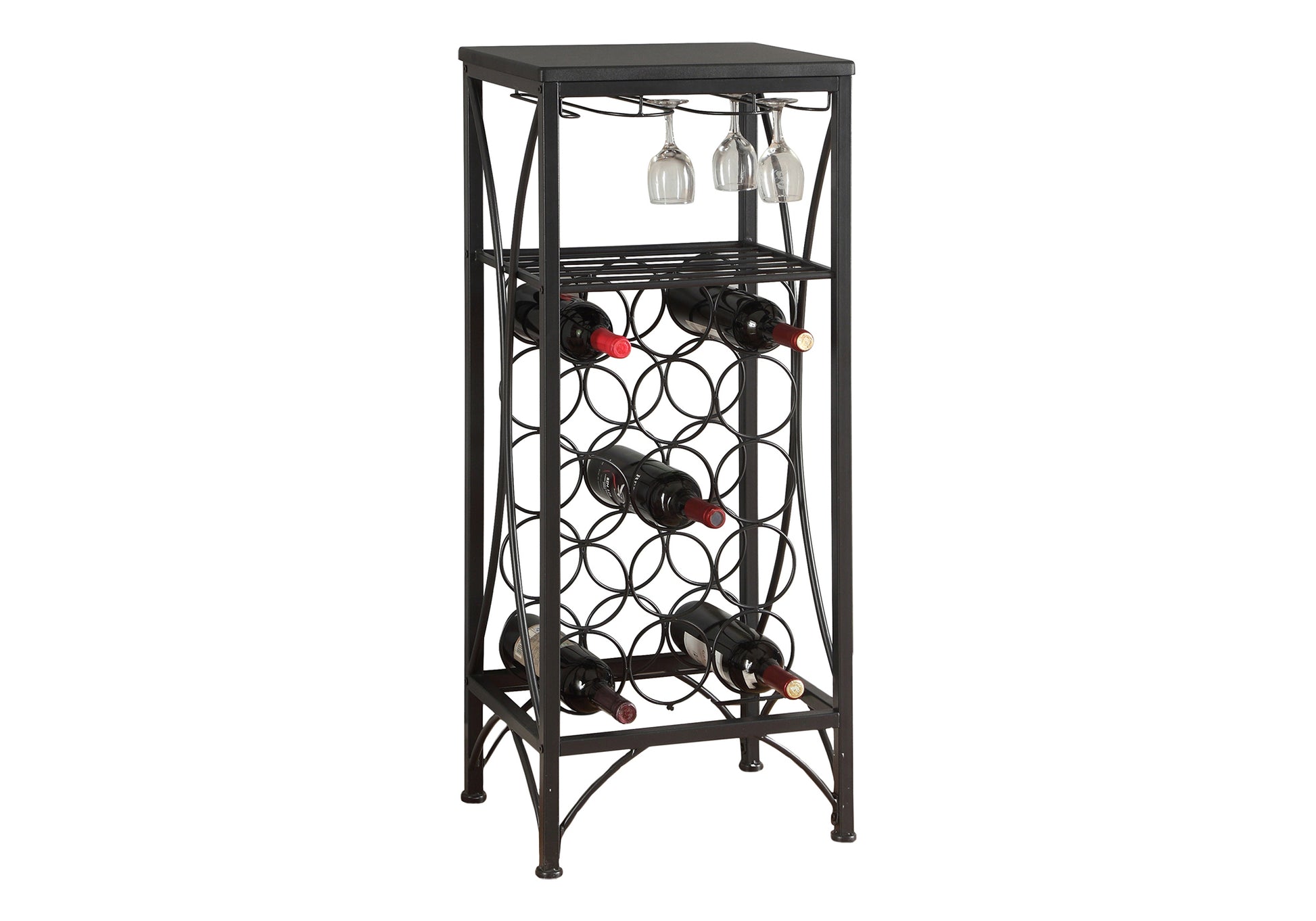 HOME BAR - 40"H / BLACK METAL WINE BOTTLE AND GLASS RACK-Home Bar-DECOROLALA