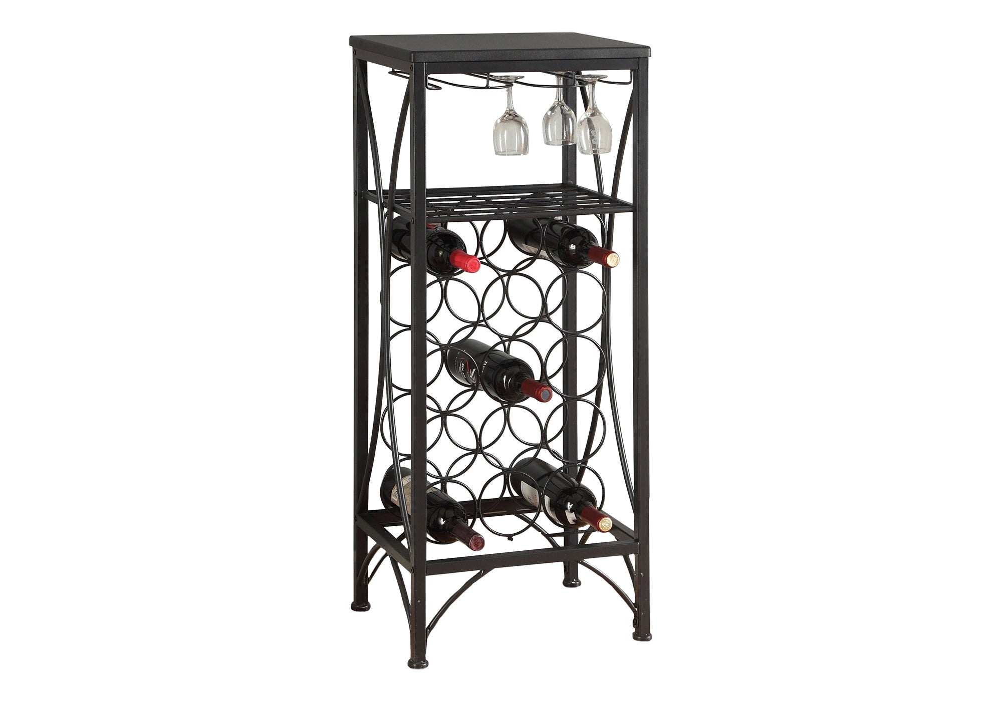 HOME BAR - 40"H / BLACK METAL WINE BOTTLE AND GLASS RACK-Home Bar-DECOROLALA
