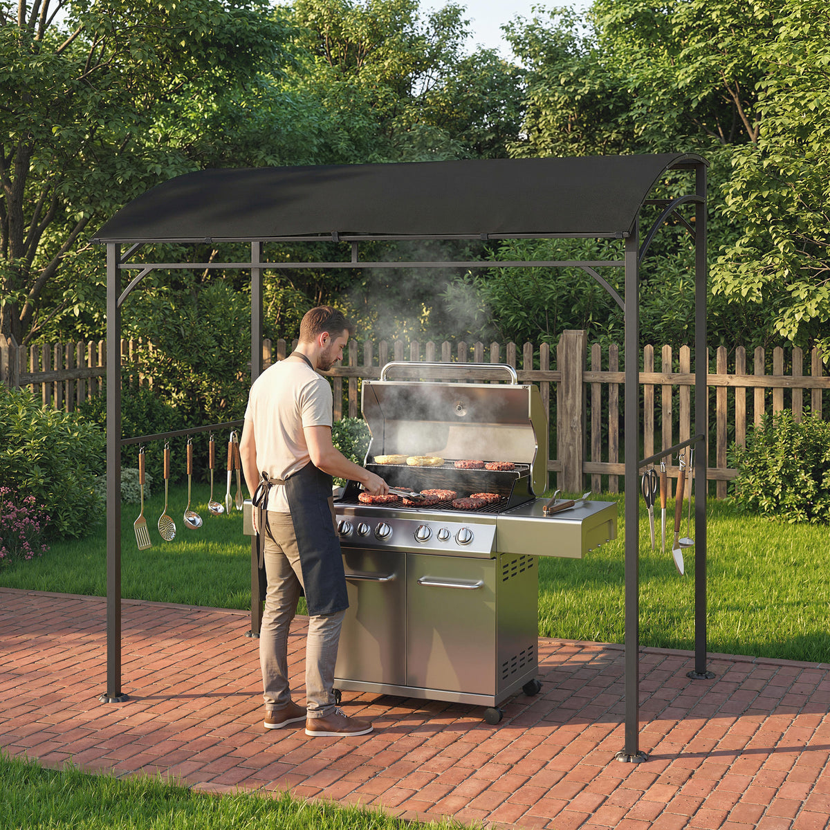 7' x 5' BBQ Grill Gazebo - Black Steel Frame Canopy
