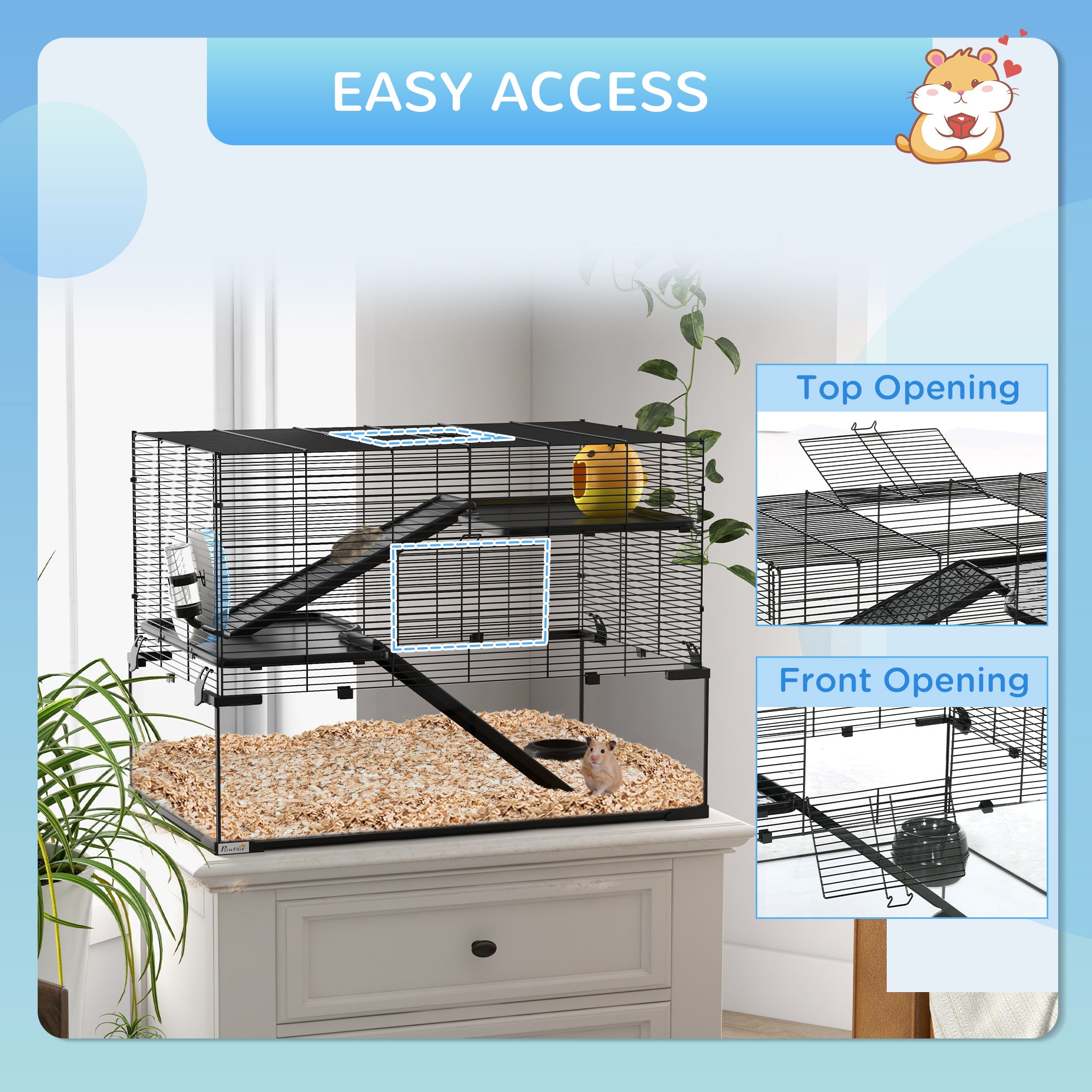 Hamster Cage, Gerbil Cage with Glass Basin for Small Hamsters, Black