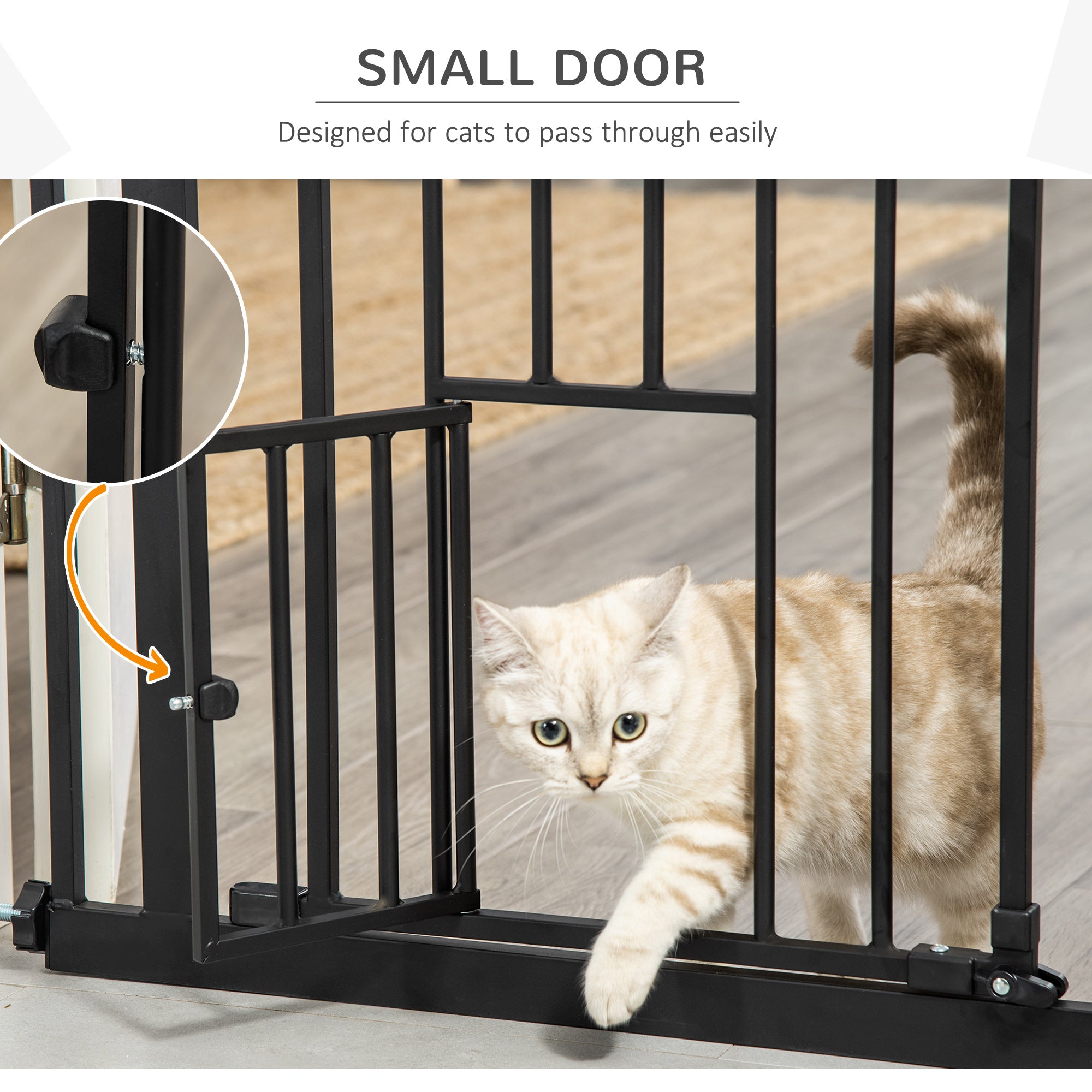 Retractable Gate Extra Wide Press-Mounted with Cat Door, Auto Closing Pet Gate for Stair, Hallway, 29-32 Inch