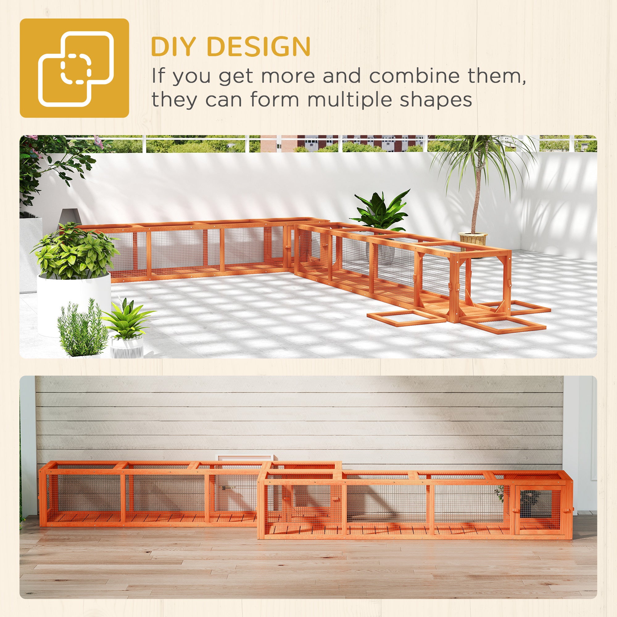 79" Long Cat Tunnel, Cat shelter L- Shape with Extendable Design, Cat Enclosure for Indoor/Outdoor Use, Orange