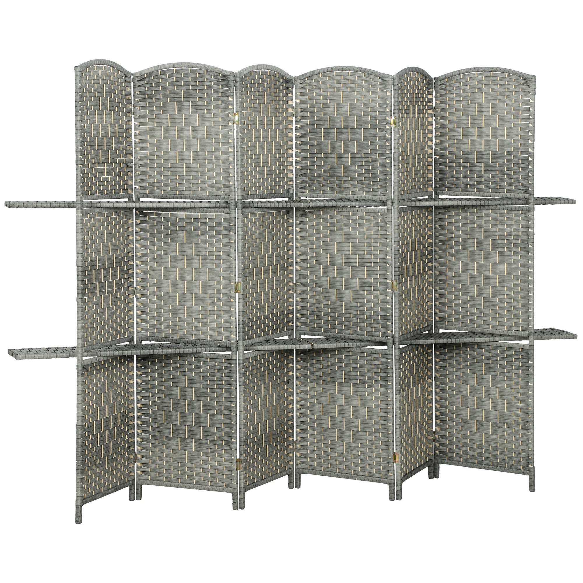Paravent d’intimité de 6 pieds, séparateur de pièce à 6 panneaux avec étagères pour salon, chambre ou bureau à domicile, gris