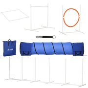 5Pcs Dog Agility Training Equipment with 8.7KG Net Weight, Pet Agility Set with Tunnels, Adjustable Jump Ring, Jumper, Weave Poles, Square Pause Box, Carrying Bag, Whistle