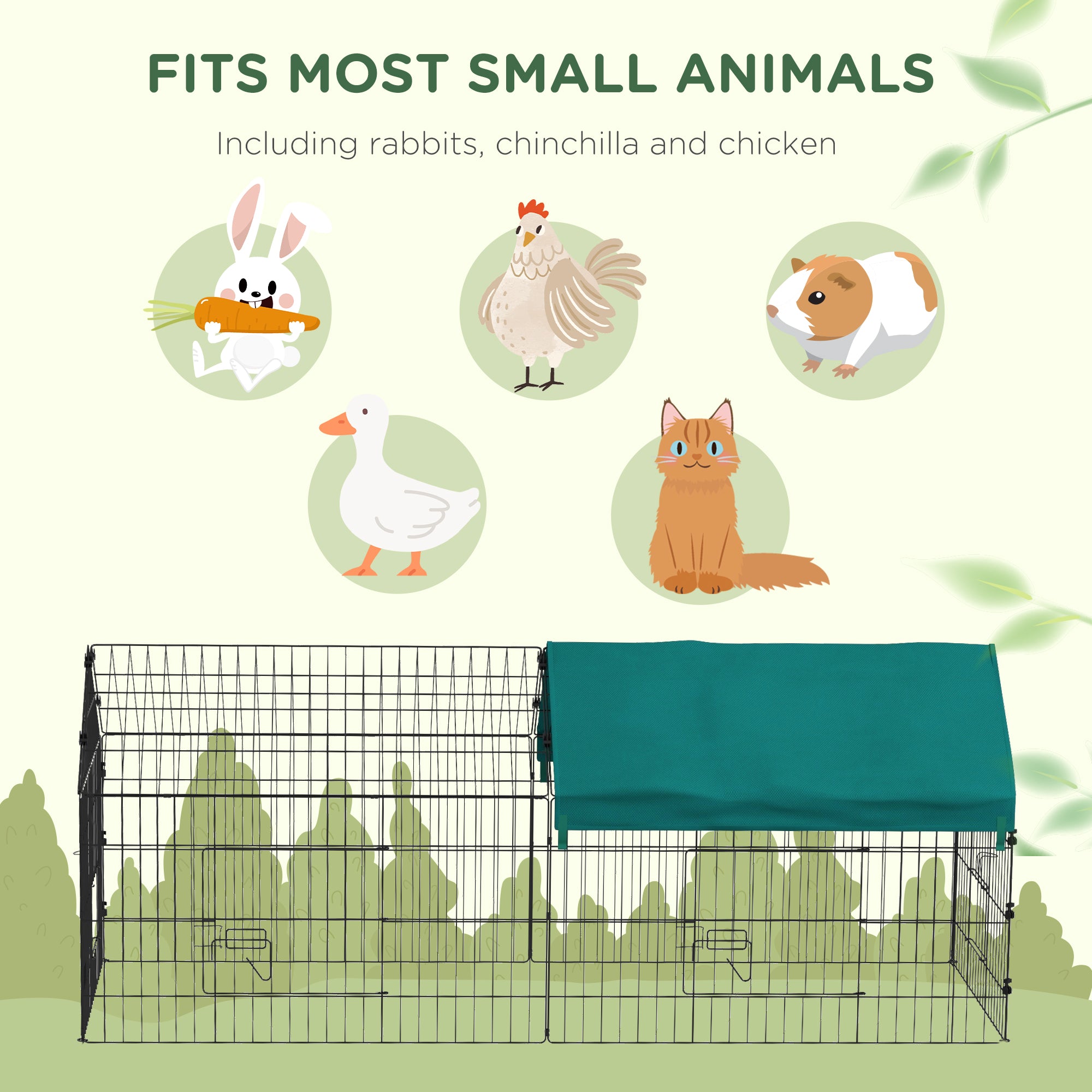 73" Small Animal Cage with Roof, Indoor/Outdoor Use,  for Chicken, Rabbits, Chinchillas, Green