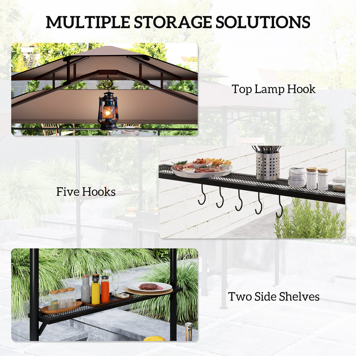 8' x 7.6' Grill Gazebo with Awning and Shelves - Brown