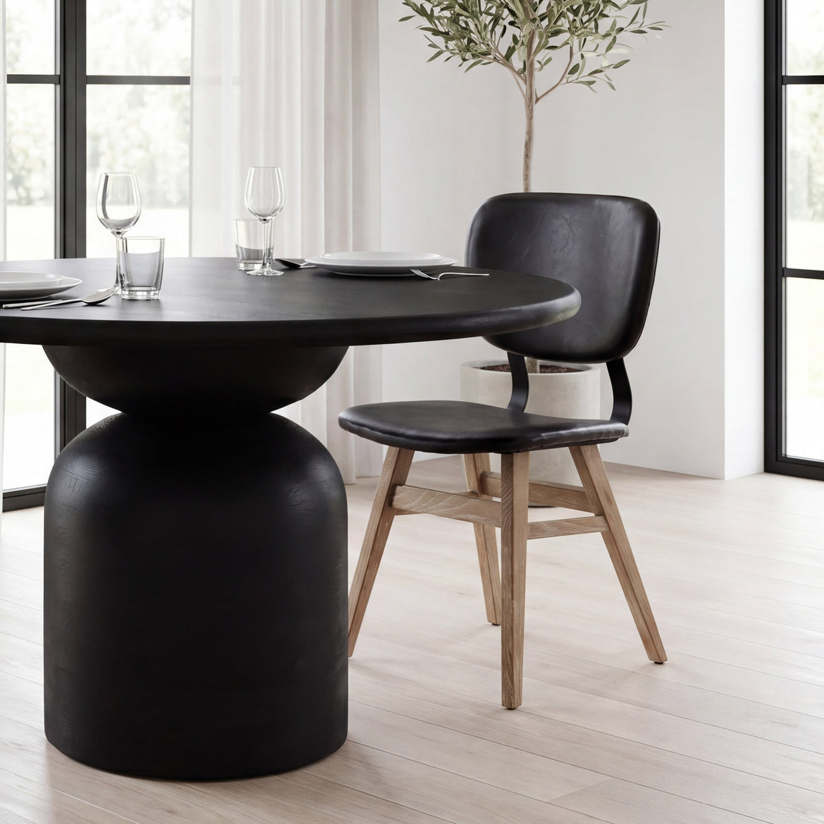 Haden Dining Side Chair Black Faux Leather-Dining Chairs-DECOROLALA