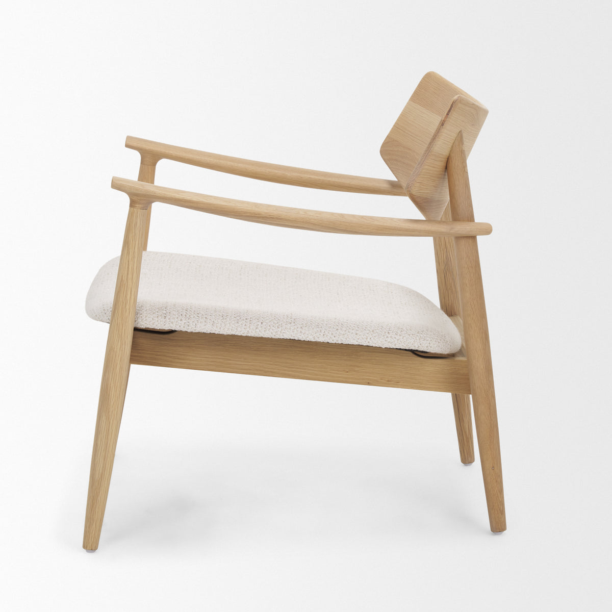 Haggen Oak Wood w/ Cream Fabric Accent Chair-Accent Chairs-DECOROLALA