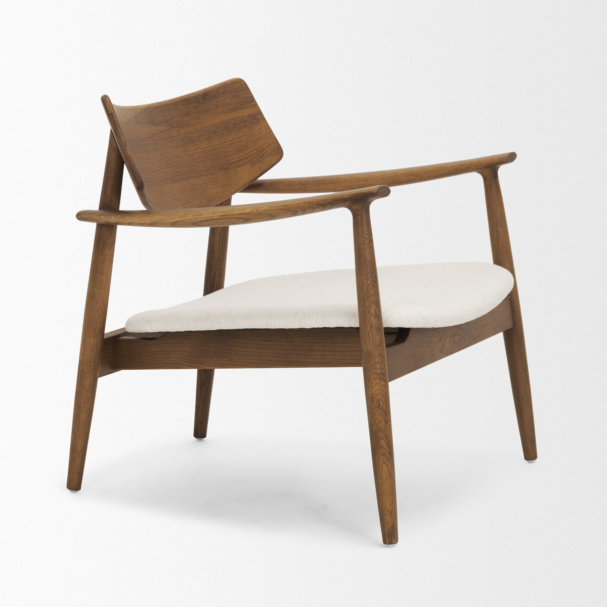 Haggen Oak Wood w/ Cream Fabric Accent Chair-Accent Chairs-DECOROLALA