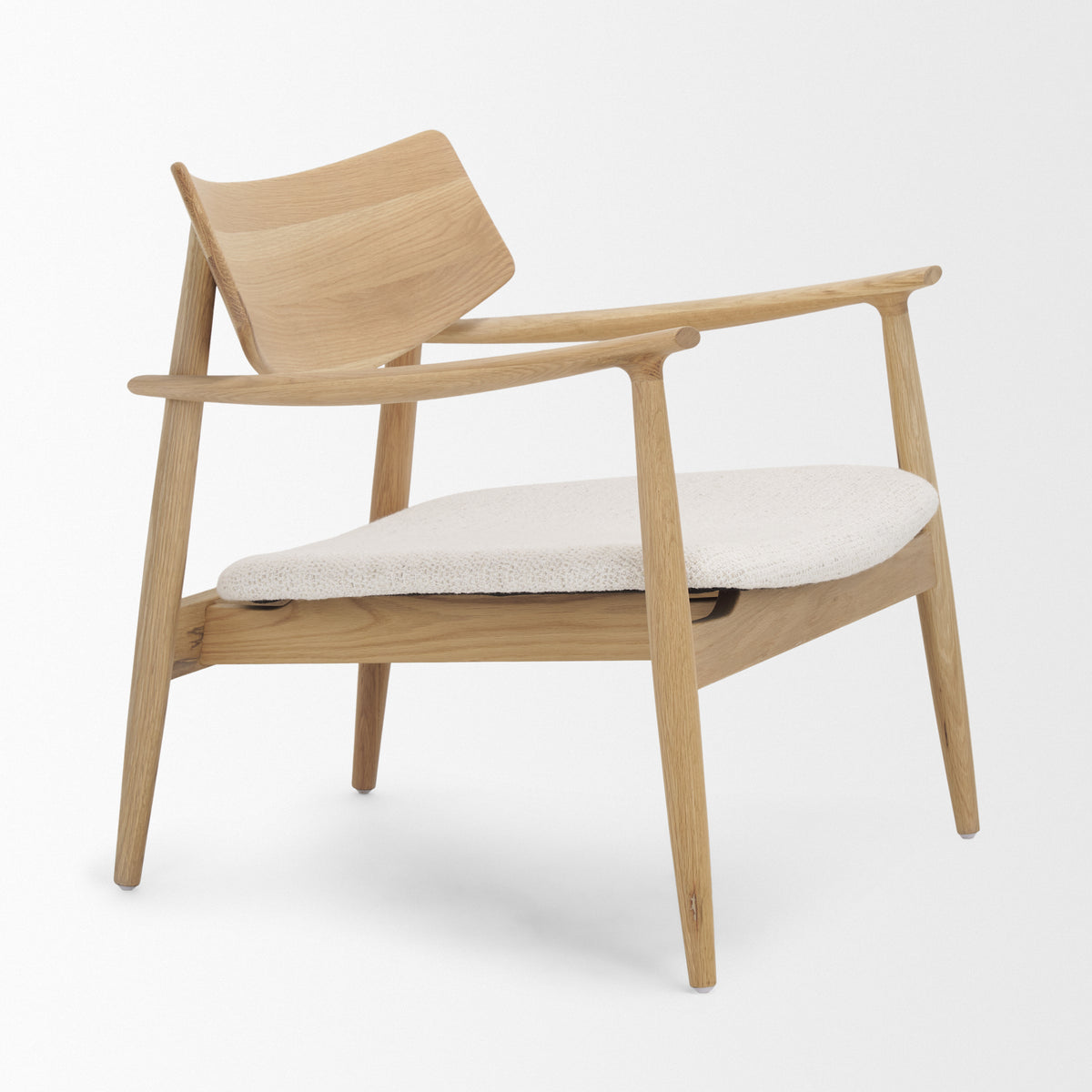 Haggen Oak Wood w/ Cream Fabric Accent Chair-Accent Chairs-DECOROLALA