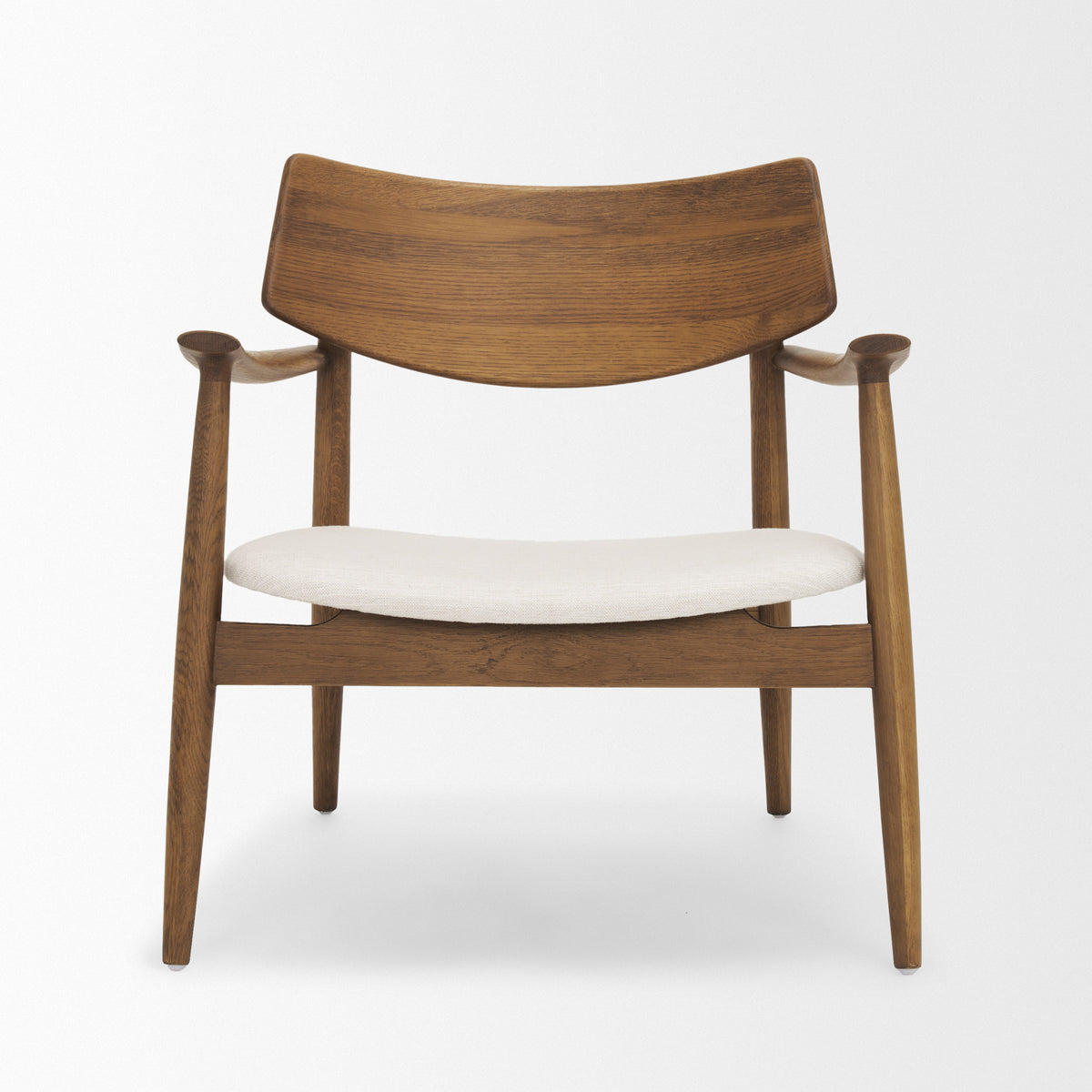 Haggen Oak Wood w/ Cream Fabric Accent Chair-Accent Chairs-DECOROLALA