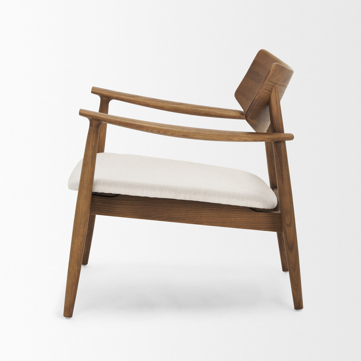 Haggen Oak Wood w/ Cream Fabric Accent Chair-Accent Chairs-DECOROLALA