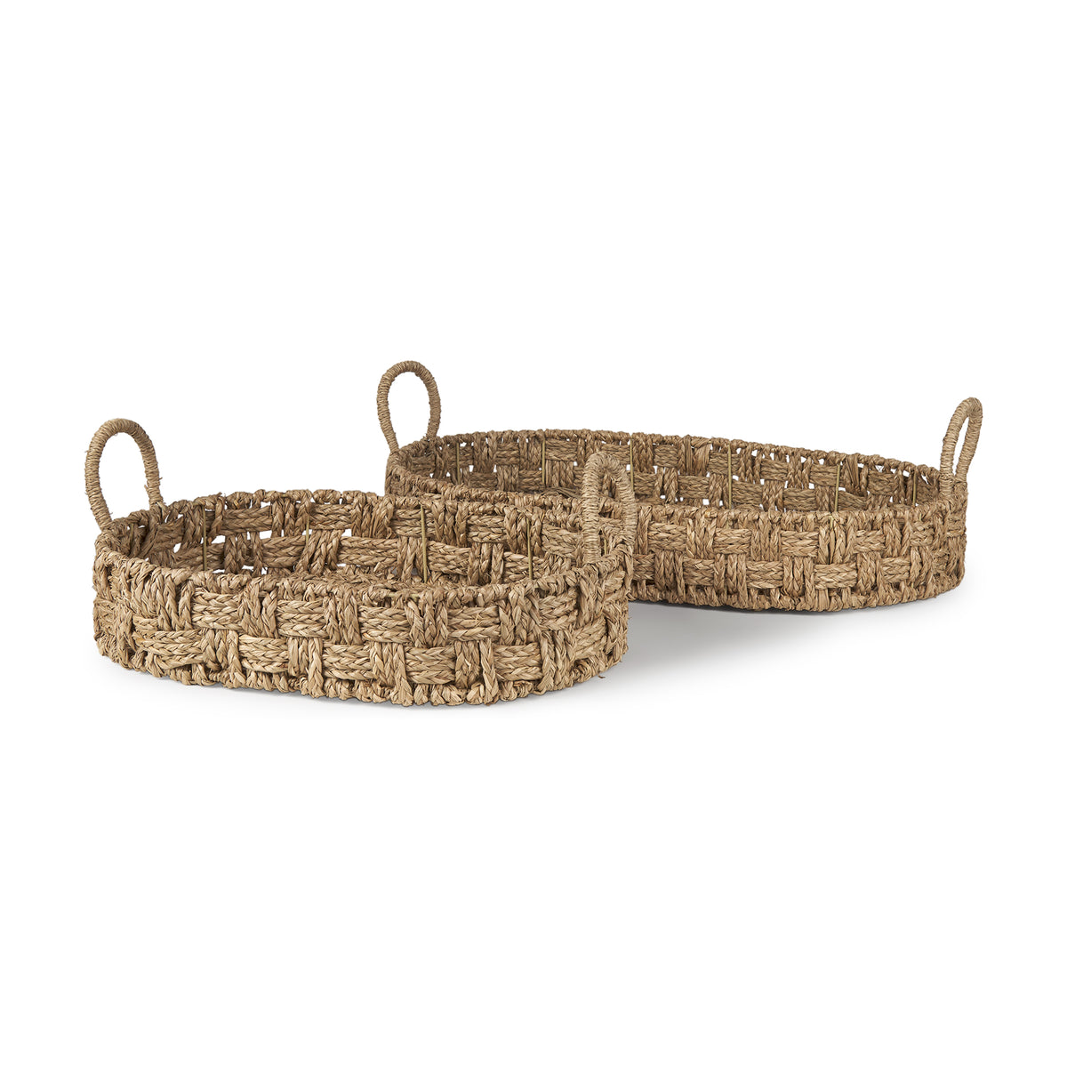 Haini Set of 2 Large Basketweave Seagrass Trays w/ Loop Handles-Trays-DECOROLALA