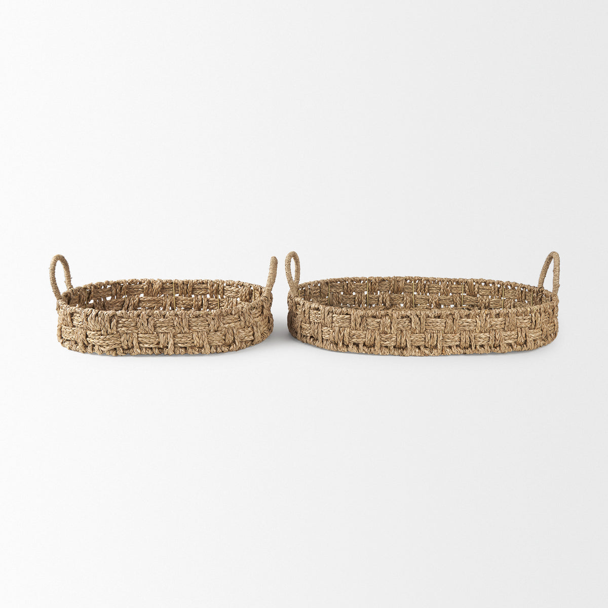 Haini Set of 2 Large Basketweave Seagrass Trays w/ Loop Handles-Trays-DECOROLALA