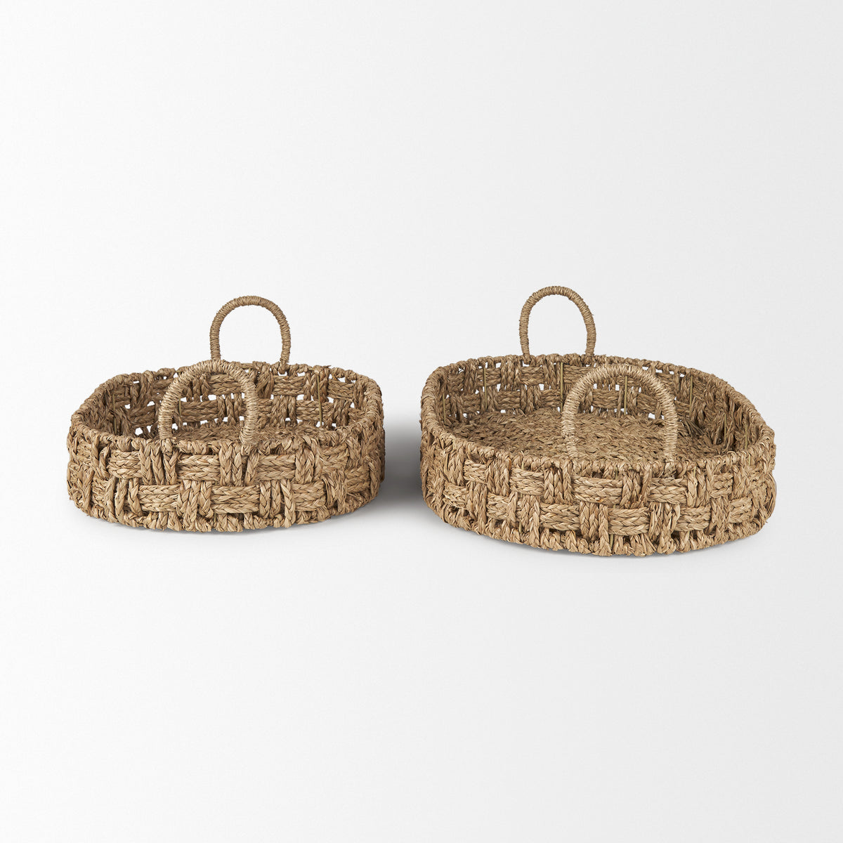 Haini Set of 2 Large Basketweave Seagrass Trays w/ Loop Handles-Trays-DECOROLALA