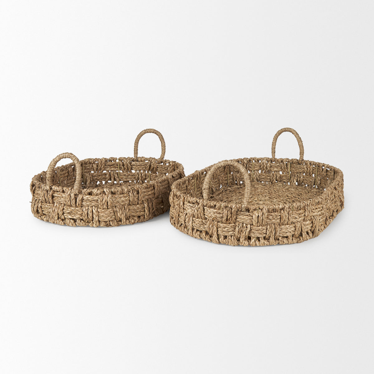 Haini Set of 2 Large Basketweave Seagrass Trays w/ Loop Handles-Trays-DECOROLALA