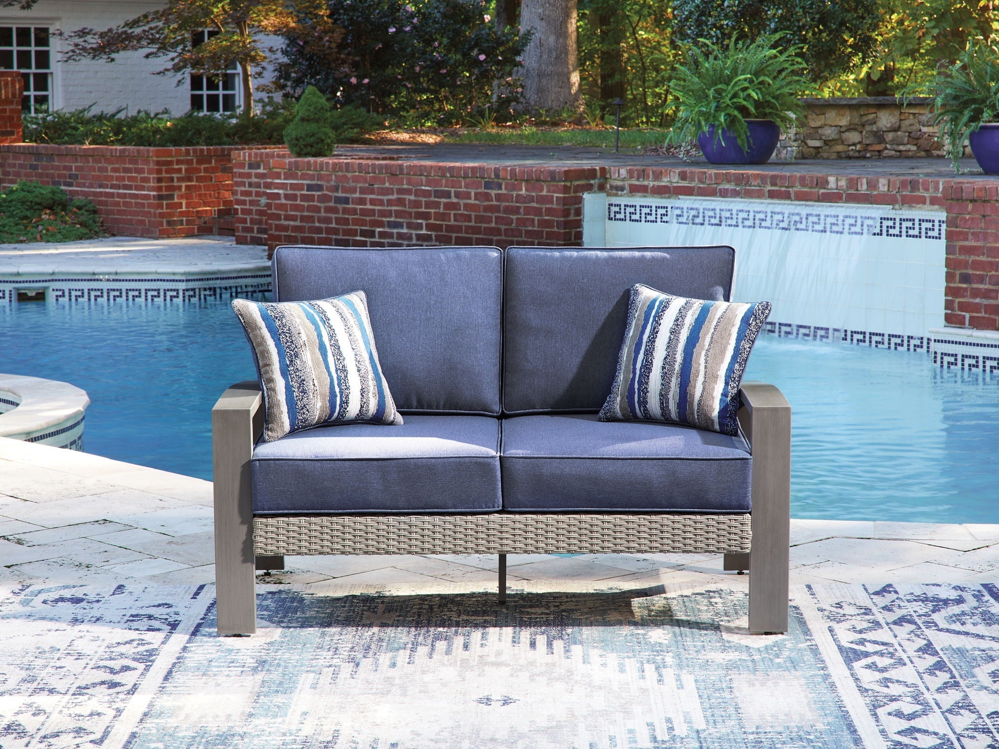 Half Moon Beach Loveseat - Gray Wicker Outdoor-Loveseats-DECOROLALA