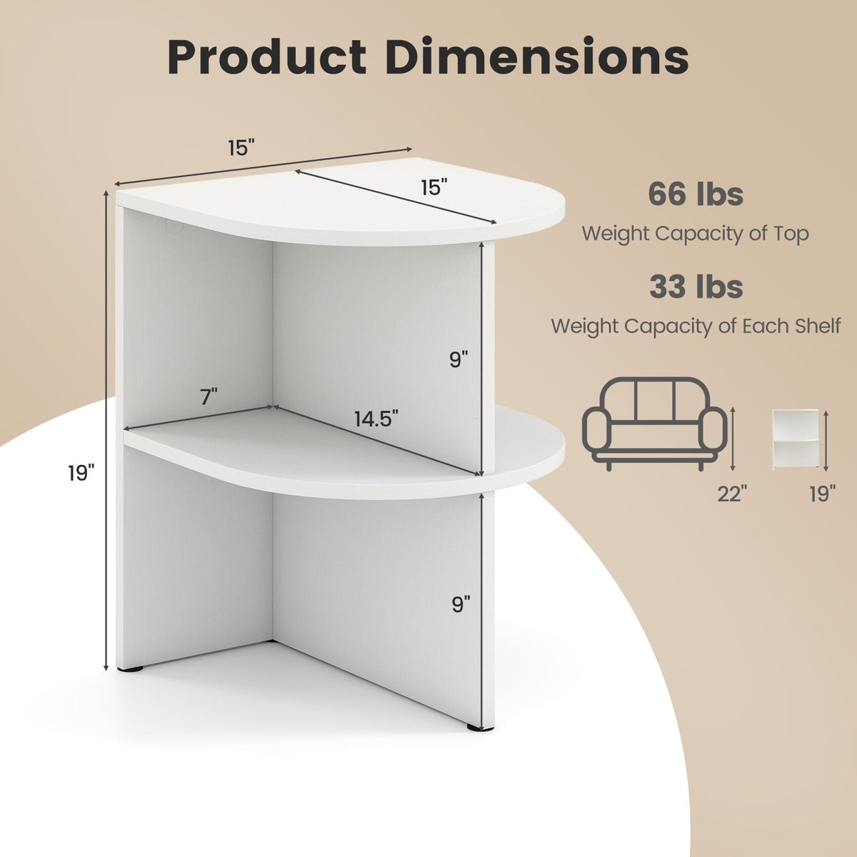 Half Round End Table with Open Shelves for Small Space-White-End & Side Tables-DECOROLALA