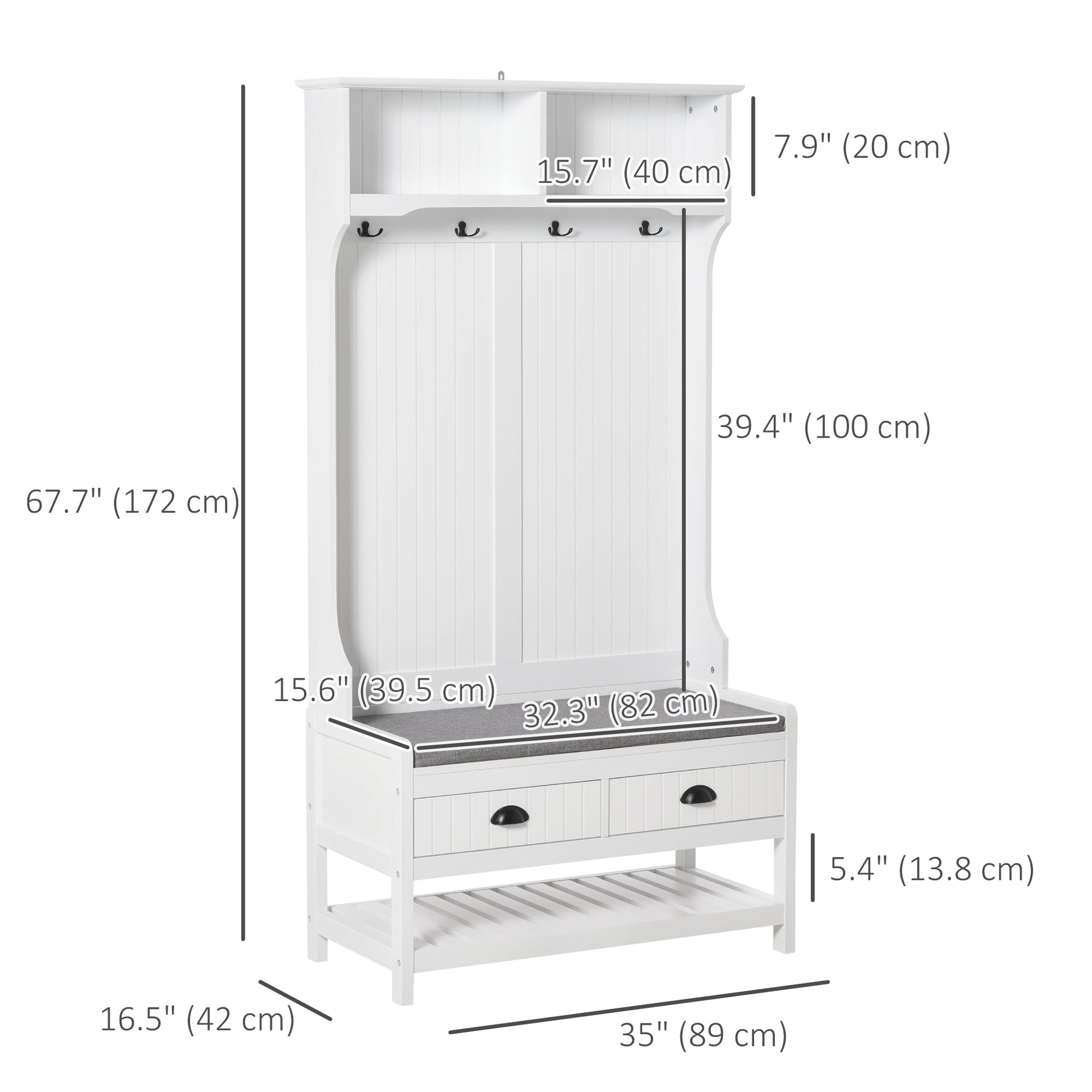 Hall Tree - Entryway Coat Rack Shoe Bench White-DECOROLALA