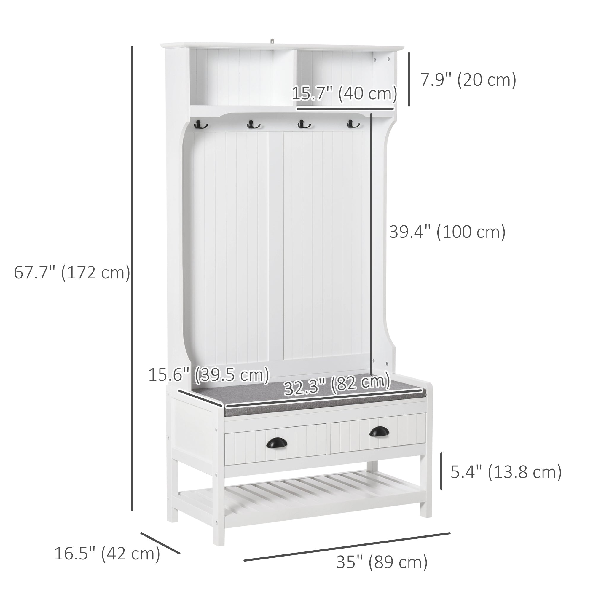 Hall Tree - Entryway Coat Rack Shoe Bench White-DECOROLALA