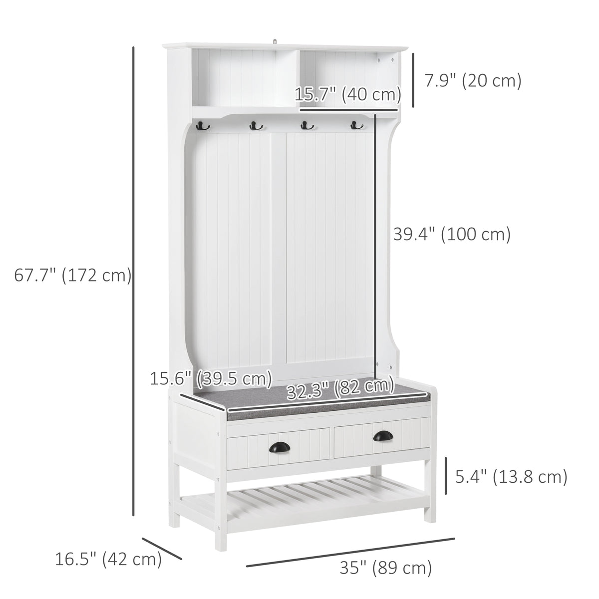 Hall Tree - Entryway Coat Rack Shoe Bench White-Hall Trees-DECOROLALA