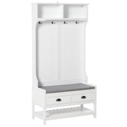Hall Tree - Entryway Coat Rack Shoe Bench White-DECOROLALA