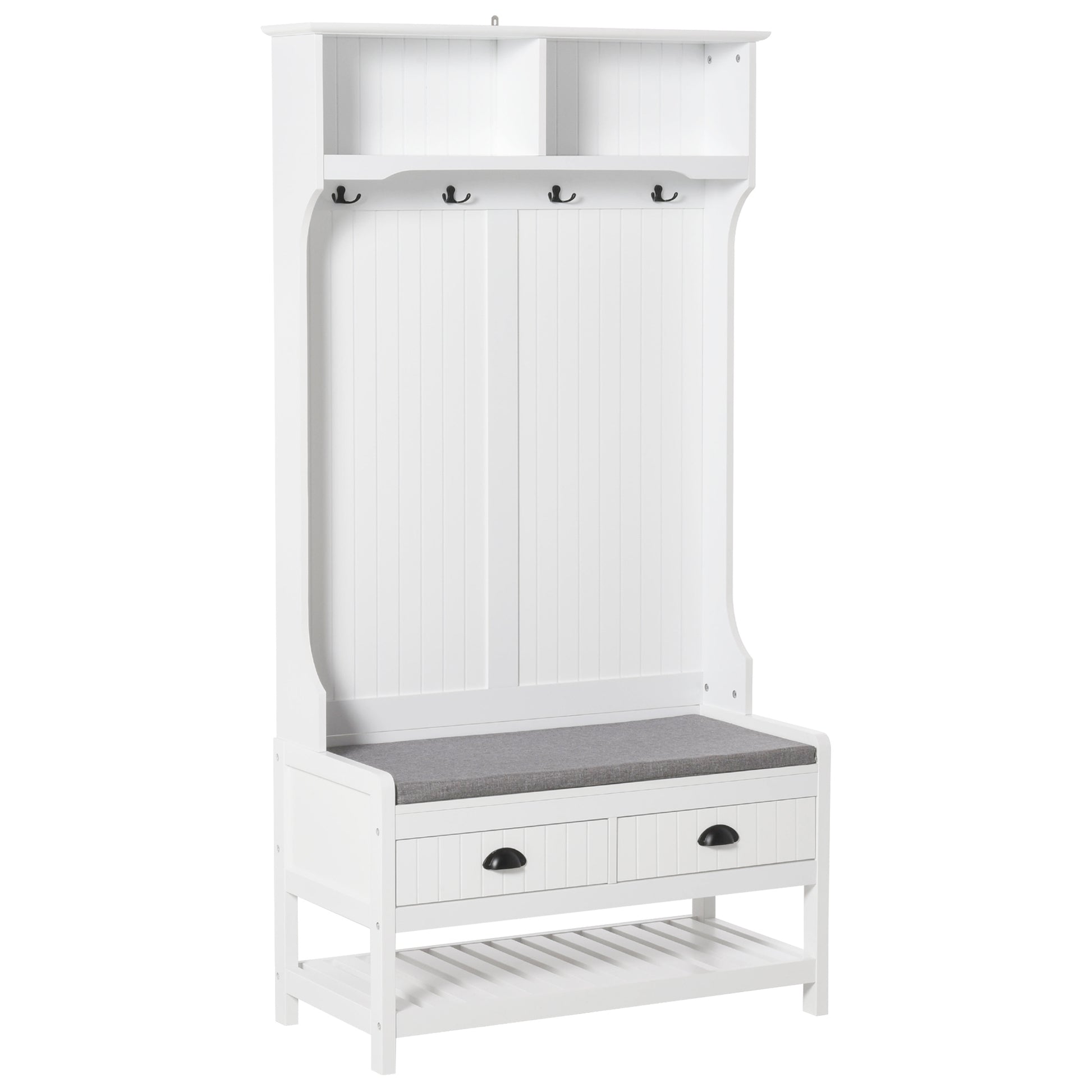 Hall Tree - Entryway Coat Rack Shoe Bench White-DECOROLALA