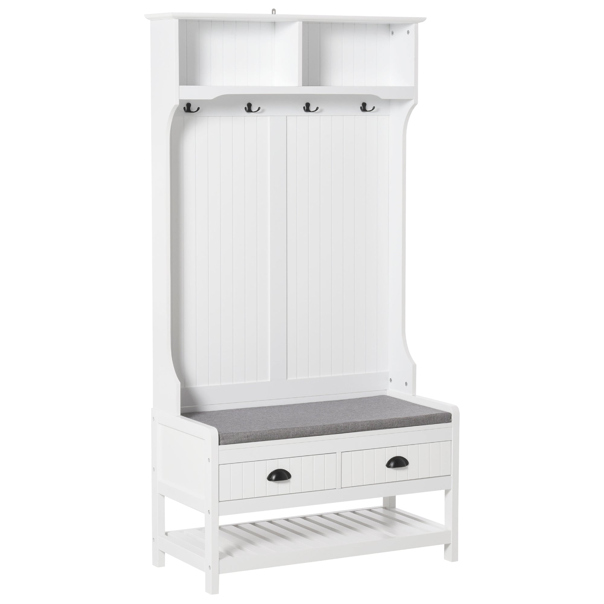 Hall Tree - Entryway Coat Rack Shoe Bench White-DECOROLALA