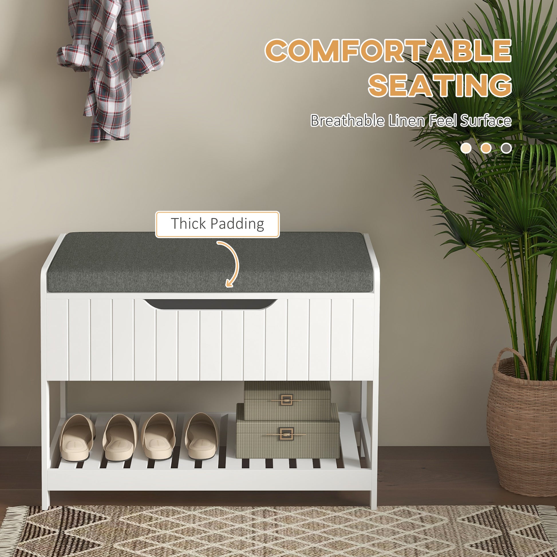 Hall Tree with Shoe Storage Bench - White MDF Set-DECOROLALA